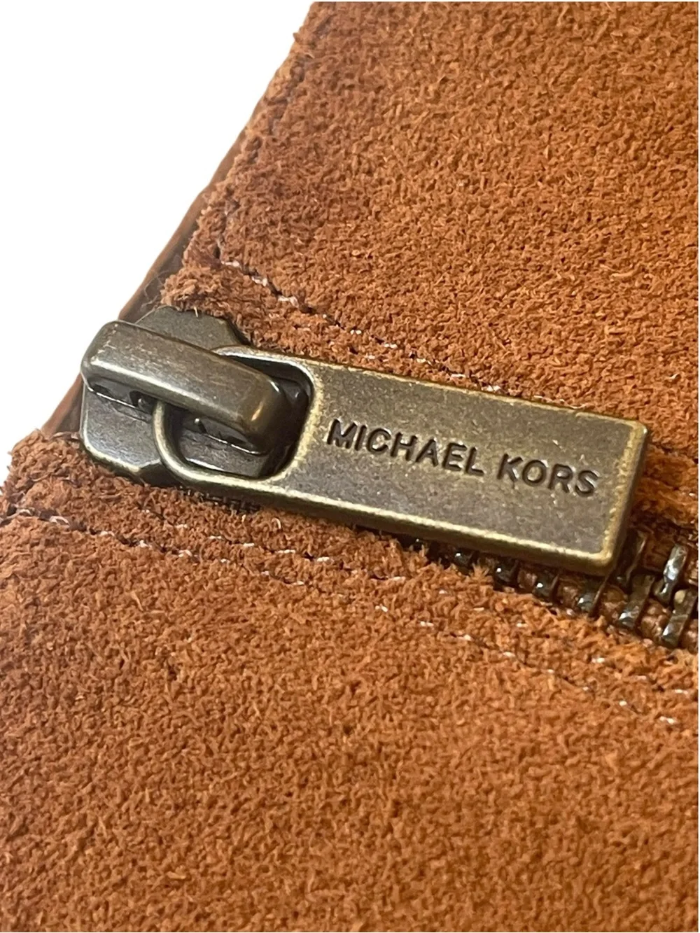 Michael Kors Malin Over The Knee Suede Boots Brown Whipstitch Gold Grommet 7.5